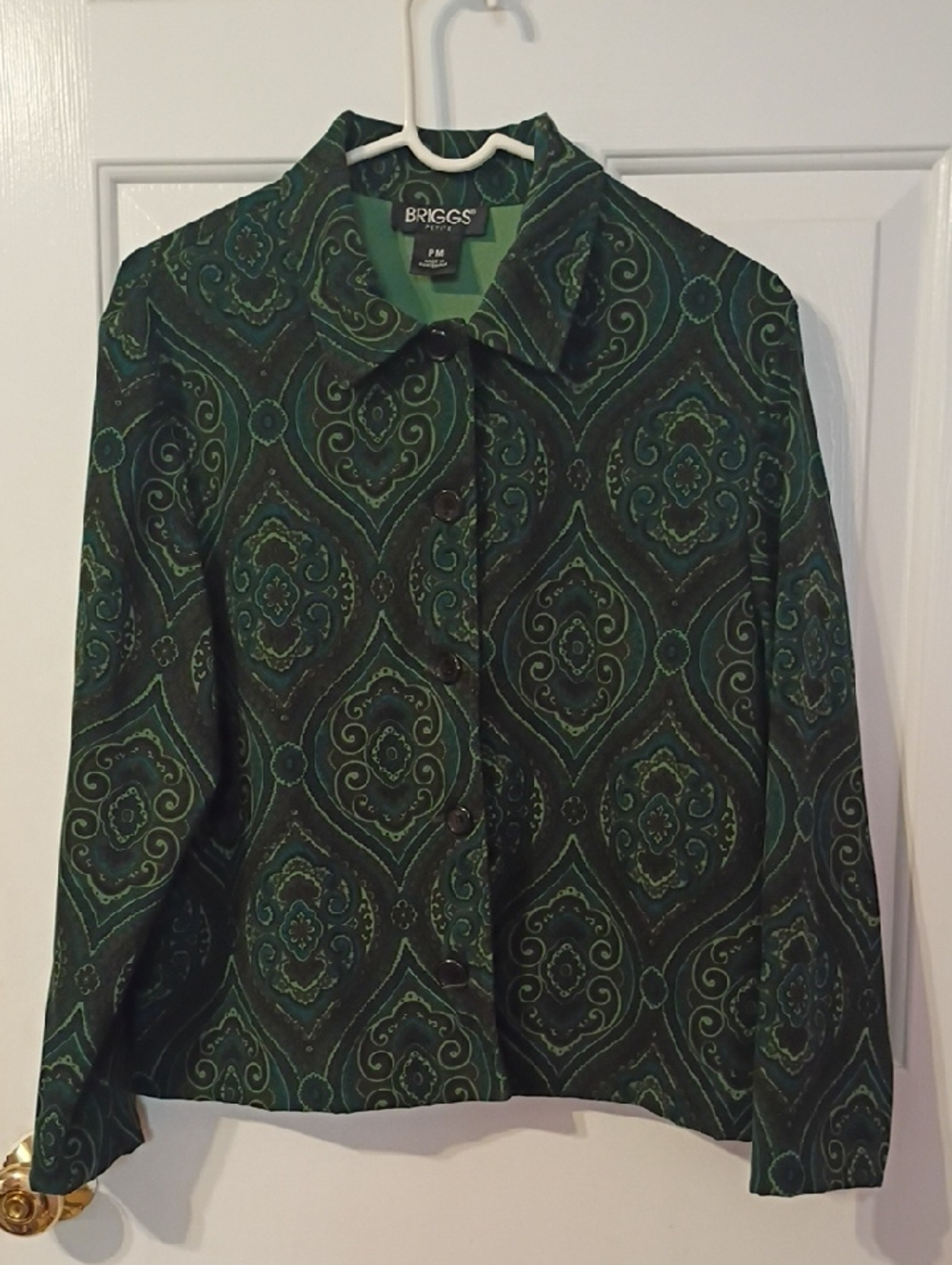 Briggs New York Emerald Green Patterned Button Jacket Or Blouse